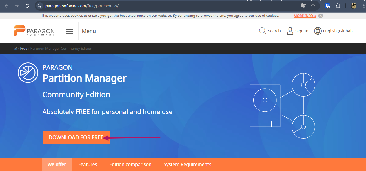 Downloading Paragon Partition Manager