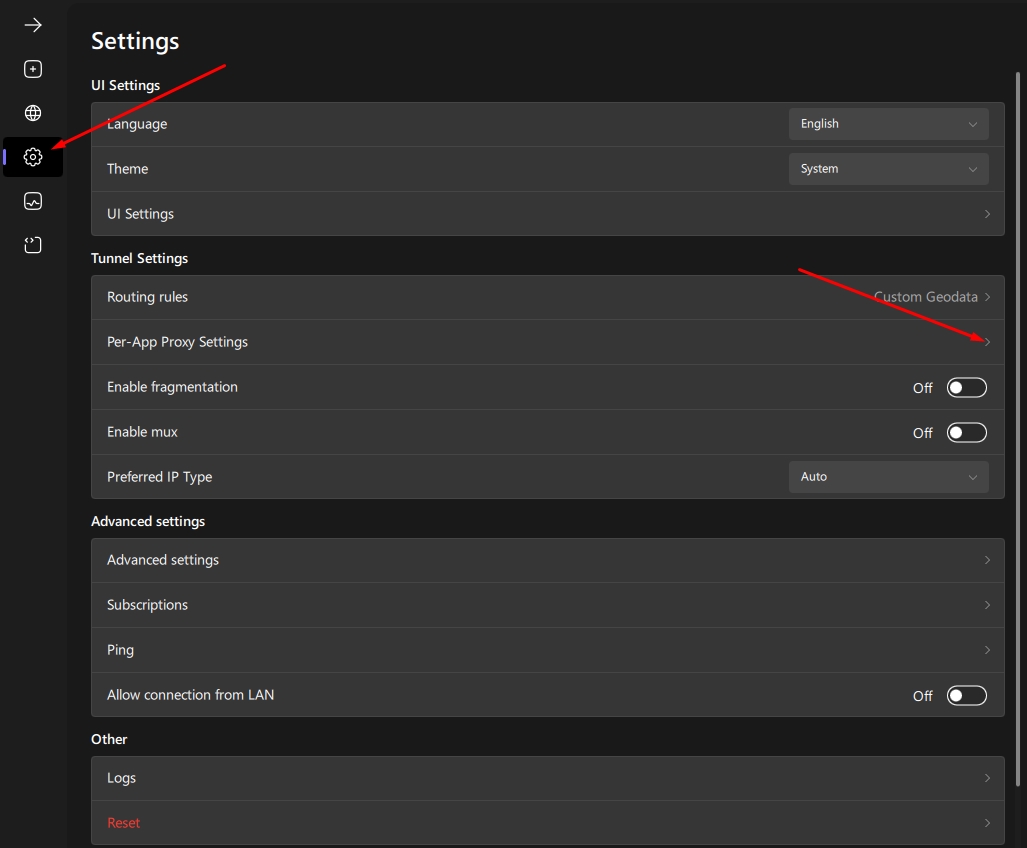 Per-app proxy settings